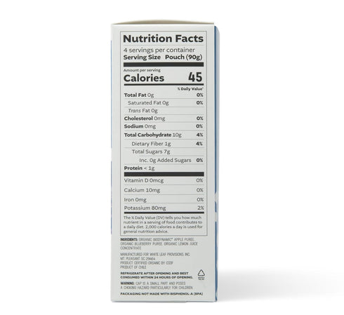 3.2oz (Pack 24) White Leaf Organic Blueberry Applesauce Regeneratively Farmed, No Added Sugar, Kosher, USDA, GMO & BPA