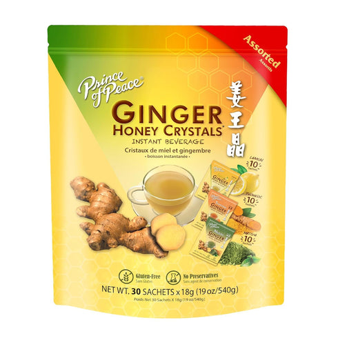 Prince of Peace Instant Ginger Honey Crystals Assorted, 30 Sachets Instant Hot