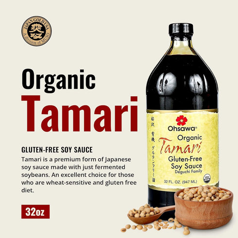 32 Oz Ohsawa - Wheat-Free Tamari Soy Sauce - Traditionally Brewed, Gluten-Free, Non-GMO, Ideal for Cooking, Marinades