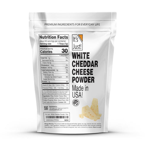 15oz, It's Just - White Cheddar Cheese Powder, Traditional Sharp Flavor, Made in USA, rBST/rBGH Hormone Free, Shelf