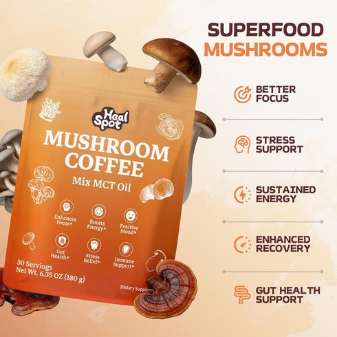 60,000mg 13 Immune 6.35 Mushroom Coffee - Adaptogenic Mushrooms mix MCT Oil & Vitamins, Instant Coffee with Reishi