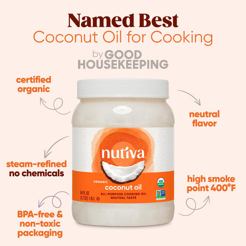 Nutiva Organic Coconut Oil, 54 Fl Oz, USDA Organic, Non-GMO, Vegan, Keto, Paleo, Neutral Flavor for Cooking & Skin