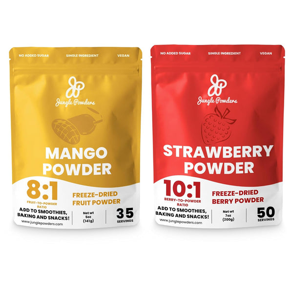 Jungle Powders Fruit Bundle: Freeze-Dried Mango Powder 5oz Bag & Strawberry Powder