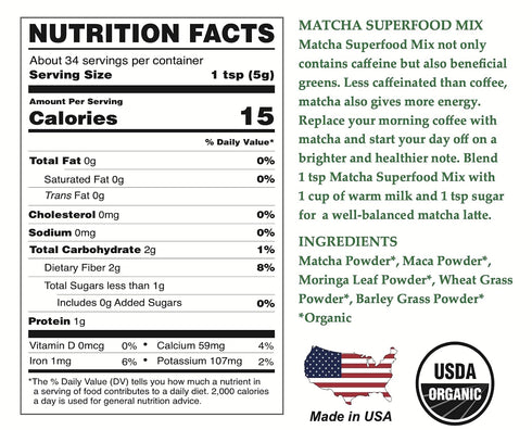 (6oz, 34 (Packaging Cherie Sweet Heart Matcha Powder Green Superfood Mix, Non-GMO Mixed Greens, Plant Based, Focus