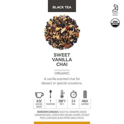 5.29 35-50 Teabloom Organic Black Tea, Sweet Vanilla Chai Loose Leaf Tea, Rich and Spicy Vanilla-Scented Blend