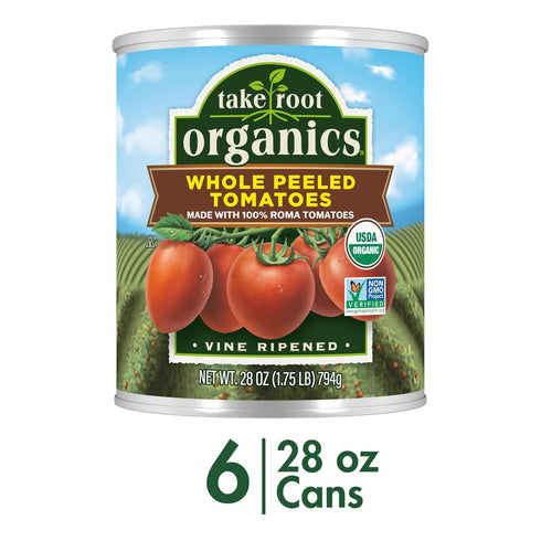 28 oz (Pack 6 Take Root Organics Whole Peeled Organic Canned Tomatoes, Can of Cans)