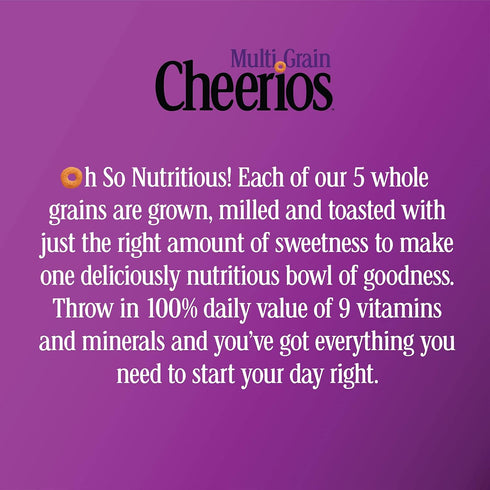 18 oz (Pack 8) Cheerios Multi Grain, Breakfast Cereal, Gluten Free, Whole Grain Oats