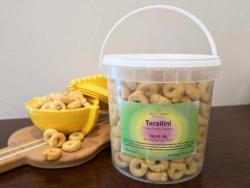 Tarallini Italian Snack Crackers - Family-Size Freshness-Saving Bucket - All Natural, Oven Baked Crunchy Crackers made