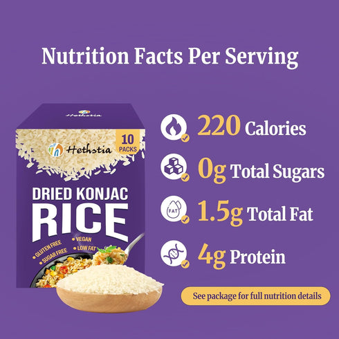 10 Packs 2.12oz Hethstia Dried Konjac Rice, Gluten Free Dried Shirataki Rice, Sugar Free, Plant-Based, Low Fat, Vegan