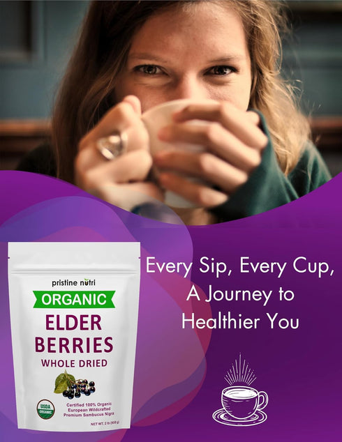 Immunity 2 lb (32 oz) Organic Elderberries Dried Bulk | Whole European Elderberry Dried, Wildcrafted All Natural |