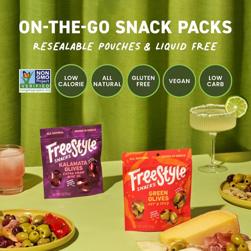 4 Freestyle Snacks Original Green Olives, Ounce
