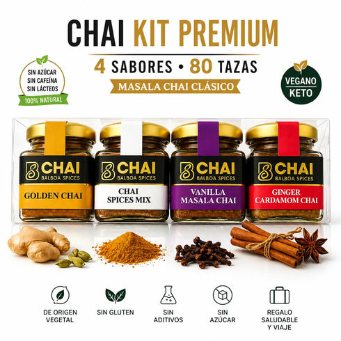 Balboa 80 4 Set Chai Kit by Spices Servings Premium Flavors Caffeine-Free & Sugar-Free Natural Masala Chai Powder