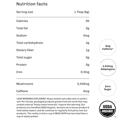 2,240mg 30 MUD\WTR Rest Evening Mushroom Blend Powder | Adaptogenic Mushroom Tea | Sleep Support, Wind Down