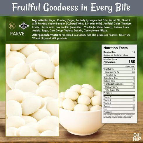 200pcs/1lb Packed Oh! Nuts Yogurt Covered Raisins - - Sweetened Dehydrated Creamy Yogurt Fruit Bites - in New York