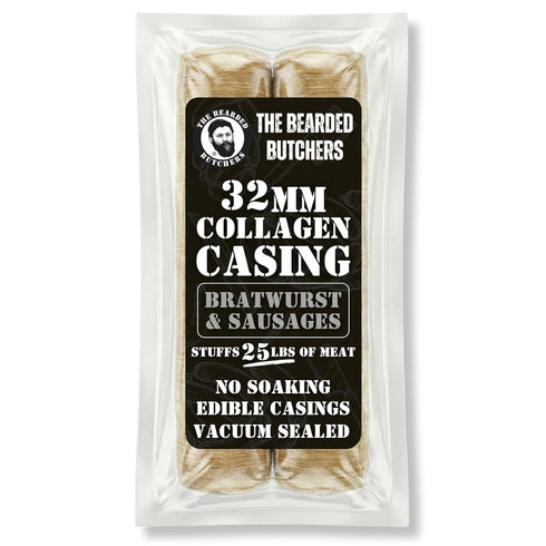 Bearded Butchers 32mm Fresh Edible Collagen Casings (2-Pack) Holds 25lbs of Meat