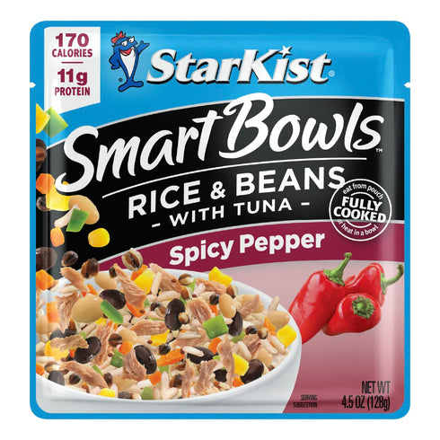 StarKist Smart Bowls Spicy Pepper, 4.5 oz Pouch (Pack of 12) – Wild Caught Light Tuna with Rice & Beans