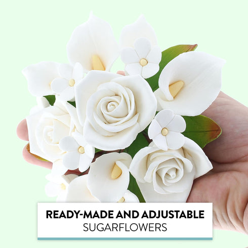 Global Sugar Art Calla Lily and Peace Rose Sugar Flower Bouquet, White Wedding Cake Topper by Chef Alan Tetreault