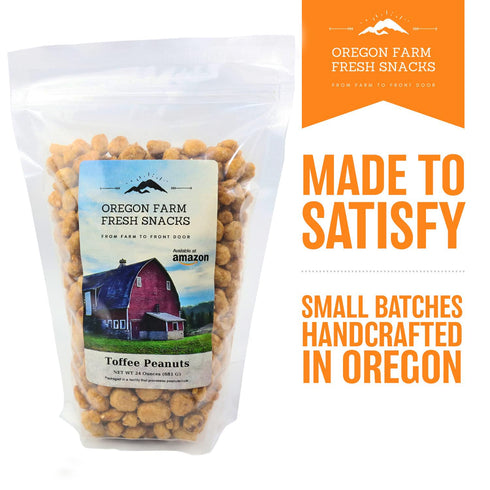 (24oz) Oregon Farm Fresh Snacks Toffee Peanuts - Sun-Baked Sweet Covered in Toffee - Locally Made Butter Snack - All