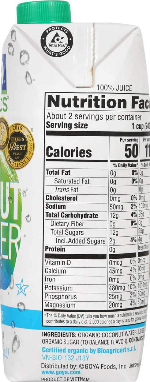 100% 16.9 oz (Pack 6) Goya Organic Pure Coconut Water, Fl