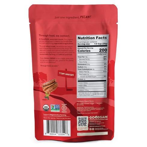 8 oz GoodSAM Organic Raw Pecan Halves Each, Gluten-Free, Sourced from Mexico, Regenerative Farming, Ideal for Vegan