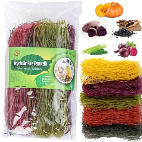 5-Color 3 Packs 8.8 oz Vegetable Rice Vermicelli Noodles Pumpkin, Sweet Potato, Beetroot, Sesame & Moringa Gluten Free