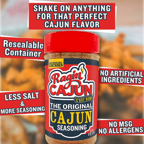 8 oz Pack 2, Ragin' Cajun Original Cajun Seasoning - Shaker, of Low Sodium, No MSG - Authentic Louisiana Spice