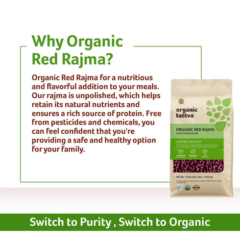 (4 lbs) Organic Tattva Dark Red Kidney Beans - Organic Kidney Beans - Dried & Unpolished Red Rajma Bean - High Protein