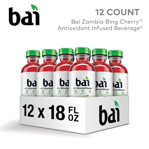 18 12 Pack Bai Antioxidant Infused Water Beverage, Zambia Bing Cherry, with Vitamin C and No Artificial Sweeteners