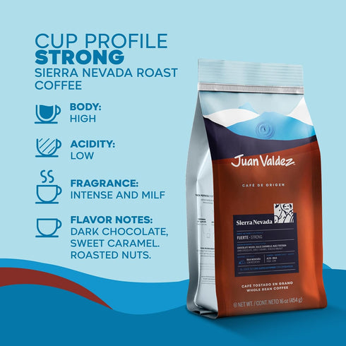 100% 16 oz 454 Juan Valdez Sierra Nevada Whole Bean Coffee | Colombian Coffee | Single Origin with Notes of Chocolate