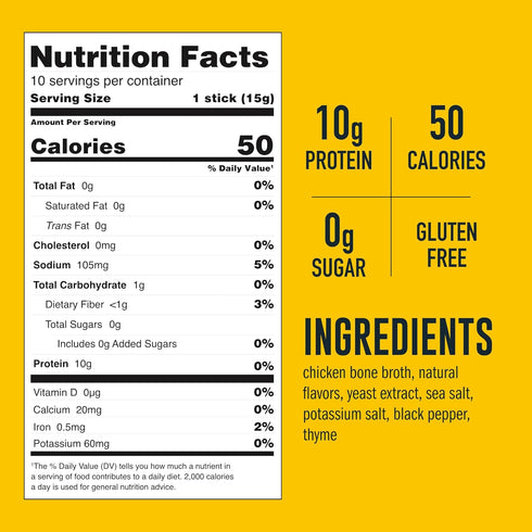 LonoLife Reduced Sodium Chicken Bone Broth Powder Mix, 10g Protein, 10 Portable Stick Pack Servings