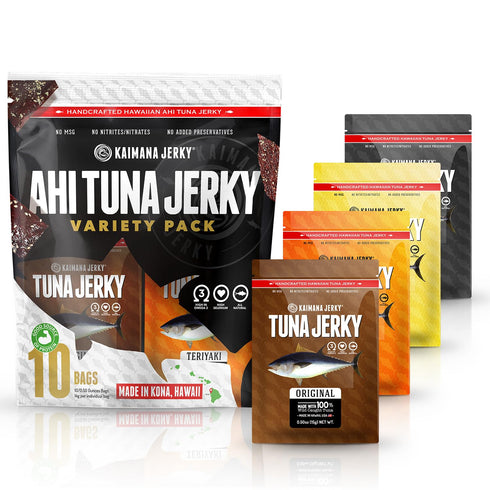 9g Omega-3's (10 pack, 0.50 oz) Kaimana Jerky Ahi Tuna Sampler Bundle - All Natural & Wild Caught Tuna Jerky. Made