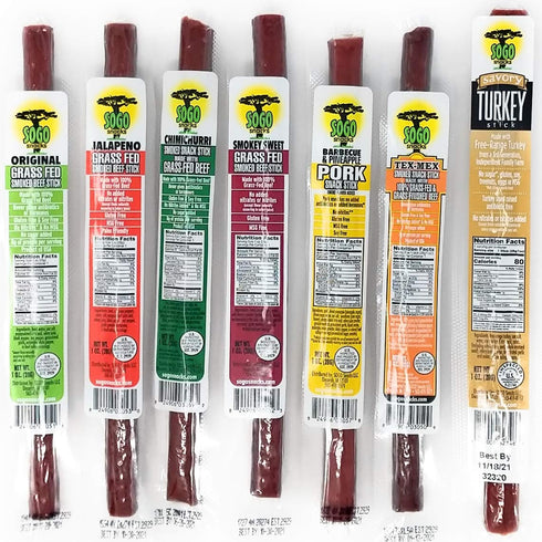 7 Flavor Variety Meat Sticks. No Added Nitrates, Gluten, Soy, MSG, Dairy,