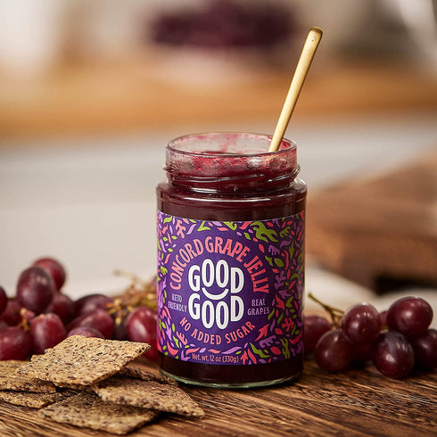 12oz 330g (Pack 1) GOOD GOOD Concord Grape Jelly Jam - No Added Sugar - Low Calorie - Gluten Free and Vegan - Diabetic