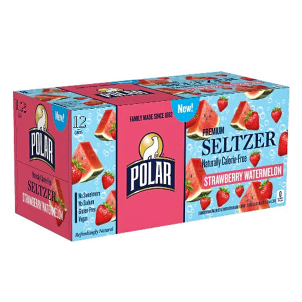 QUALITATT 10 Polar Premium Seltzer Sparkling Water Strawberry Watermelon 12 fl oz 12 Pack