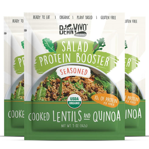 BeanVIVO 3-Pack Salad Protein Booster - Organic Lentils & Quinoa, 5oz, Fully Cooked, 10g Protein in Each Pouch