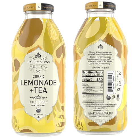 16 (Pack 12) Harney and Sons Lemonade and Tea Juice Drink, Glass Bottles, ounce