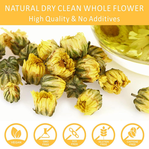 Chrysanthemum Tea, Dried Taiju Bulk Yellow Edible Flowers, Decaffeinated Natural Sweet Herbal Tea, Ideal for Gift, 1.4