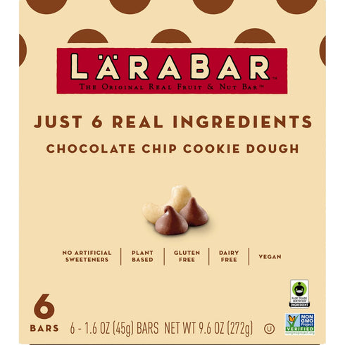 6 9.6 oz Larabar Chocolate Chip Cookie Dough Fruit and Nut Bars, Gluten Free and Vegan, Ct
