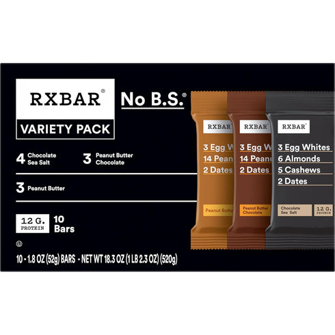 RXBAR Protein Bars, Variety Pack, 18.3 oz Box (10 Bars)