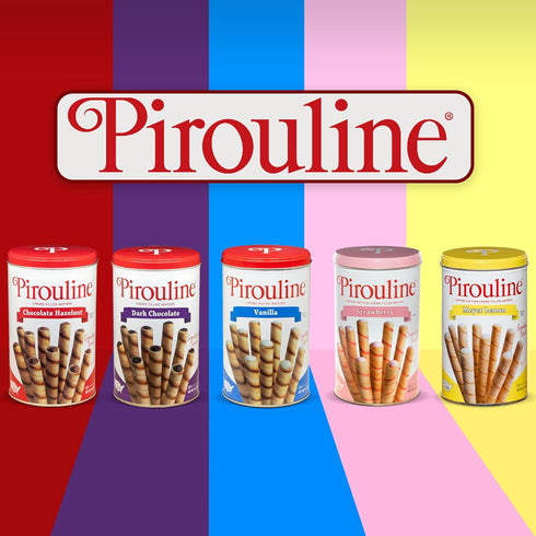 14oz 6Pk Pirouline Rolled Wafers Dark Chocolate Rolled Wafer Sticks Bundled with Serving Tongs, Crme Filled Wafers