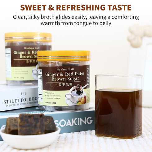 13.4oz(190g*2) Packaging Wanhua Hall Dark Brown Sugar with Red Dates & Ginger Handmade Ancient Craft Chinese Black