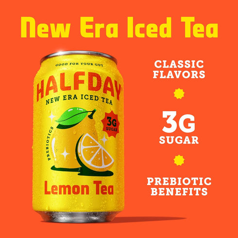 12 Oz Halfday, Prebiotic Lemon Iced Tea, Fl Can