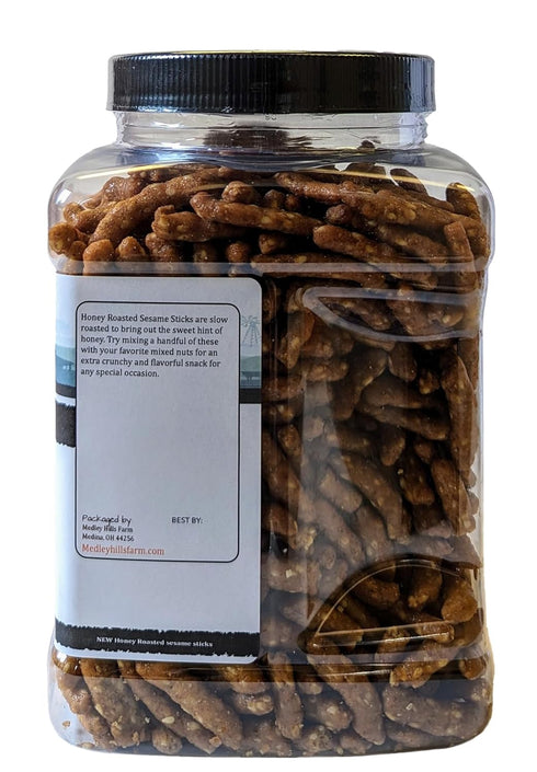 1 lb. Sesame Sticks Snacks Honey Roasted - By Medley Hills Farm in Reusable Container - Fresh honey roasted sesame