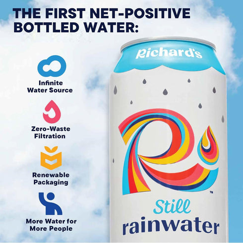 100% (16 oz Pack 12) Richard's Rainwater Still Canned Water, Rain, Naturally Purified Drinking Water fl Aluminum Cans