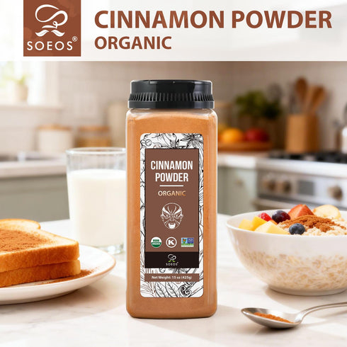 15 oz (425g), Soeos Organic Cinnamon Powder, Freshly Ground, Premium Aroma, Bold Warm Flavor, for Baking, Desserts