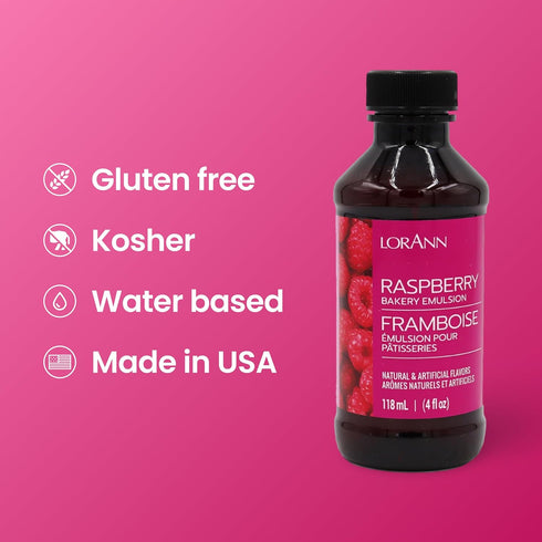 LorAnn Oils Raspberry Bakery Emulsion, 4 Oz - Ideal for Cakes, Cookies & Desserts