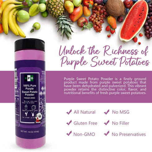 100% 16 NPG Pure Purple Sweet Potato Powder (Purple Yam Ube) Ounces, All Natural Purple Dry Food Coloring Powder