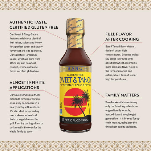 San-J Gluten Free Sweet & Tangy Sauce - Non-GMO Cooking Sauce - 10 oz. Bottles, 2 Pack
