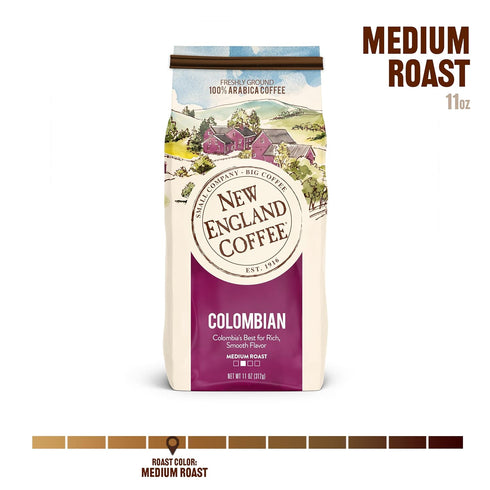 11oz (Pack 1) New England Coffee Colombian Medium Roast Ground Coffee, Bag