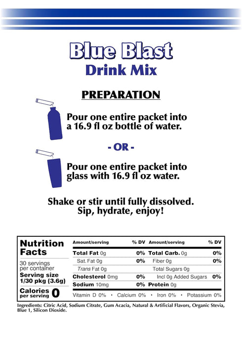 2GO GramZero Sticks - Blue Blast, Zero Calorie Sugar Free Drink Mix, Stevia Sweetened, Great For Nutrition Club Loaded